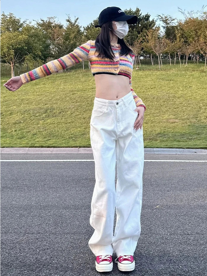 Office Ladys Fashionable Deeptown Y2k Wide Leg Cotton Jeans in White women jeans mom cargo pants 250122