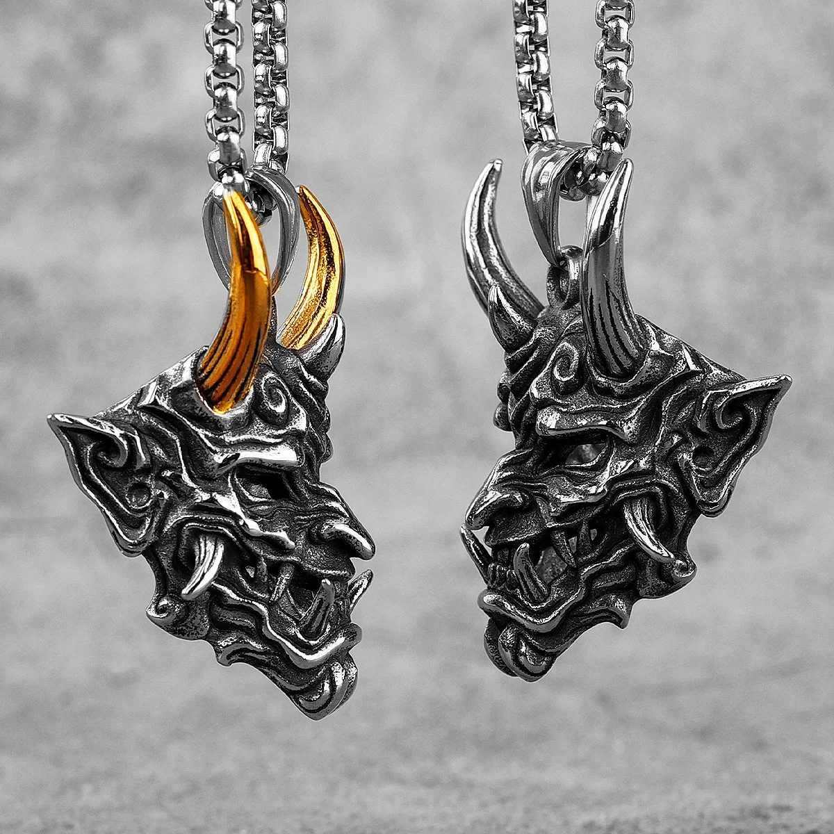 Japanese Hannya Mask Horn Stainless Steel Men Necklaces Pendants Chain Punk for Boyfriend Male Jewelry Creativity Gift WholesaleXJ250121