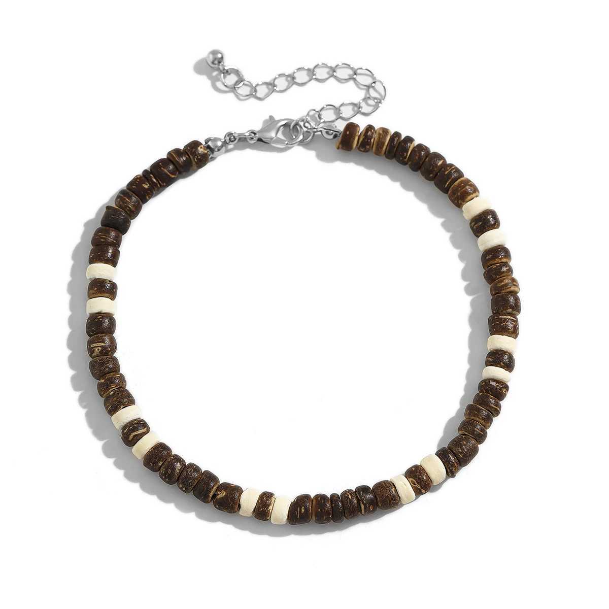 KunJoe Vintage Brown Wood Beads Anklets Chain for Men Ethnic Coconut Husk Foot Chain Summer Ankle Accories Male Trend JewelryXJ250121