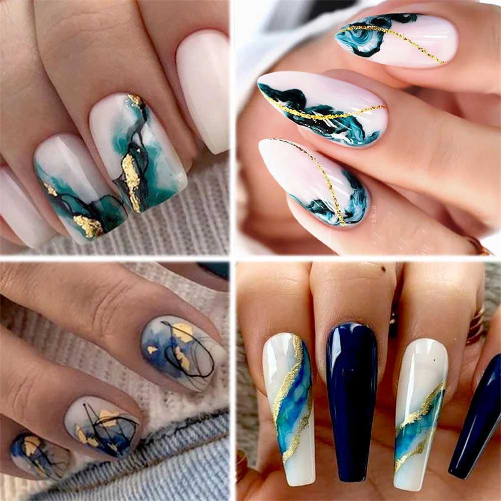 Royalblue Blooming Smoke Nails Stickers Marble Design Coloring Bloom Manicure Decals Golden Wave Drawing Foil Nail ArtXJ250120