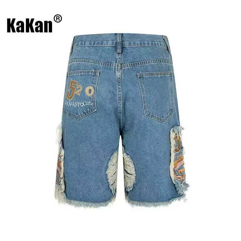 Kakan-Europe and The United States New Embroidery Fringe Jeans Mens High Street Broken Hole Shorts Jeans K27 X250203