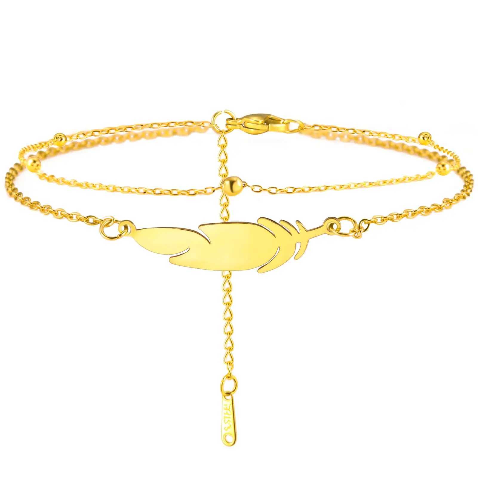 Dreamtimes Anklets Womens Foot Chain Feather Stainl Steel Double Foot Chain Beach Style Boho Anklet Jewellery AccoriesXJ250121