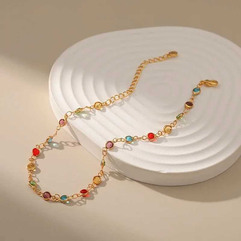Gold Color Boho Rainbow Rhinestone Anklet for Women Summer Beach Beads Foot Chain Vocation Jewelry GiftsXJ250121
