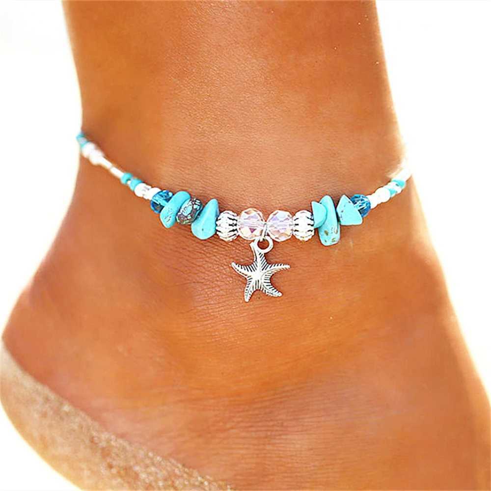 Vintage Starfish Pendant Anklets Stone Beads Ankle Women Summer Beach Handmade Bohemian Foot Chain travelling Souvenir GiftsXJ250121