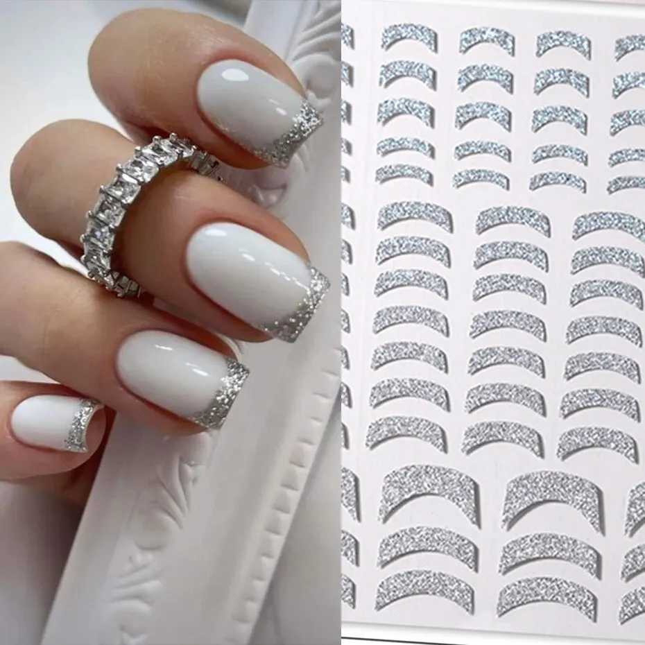 French 3D Nail Decals Stickers Stripe Line French Tips Transfer Nail Art Manicure Decoration Sliver Reflective Glitter StickersXJ250120