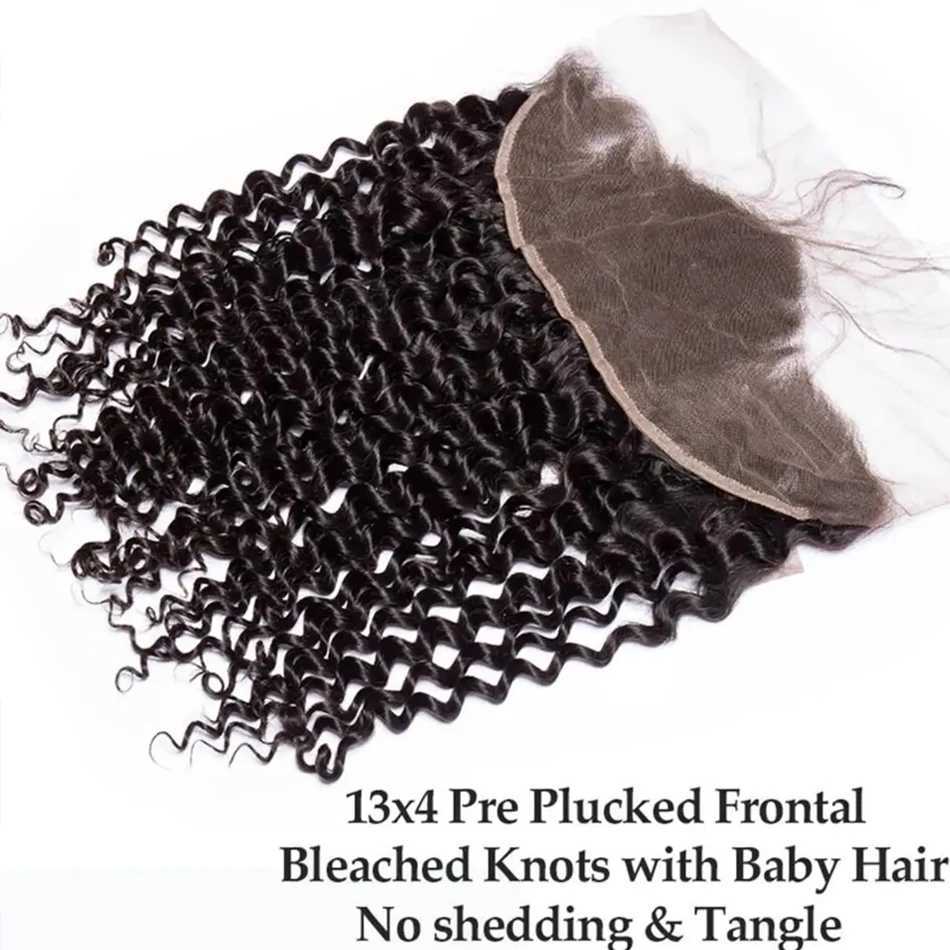 100% Human Hair Bundles with Clo Frontal Brazilian Deep Wave Hair Extensions and 13x4 Lace Frontal Curly Human Hair WeavingXJ250120
