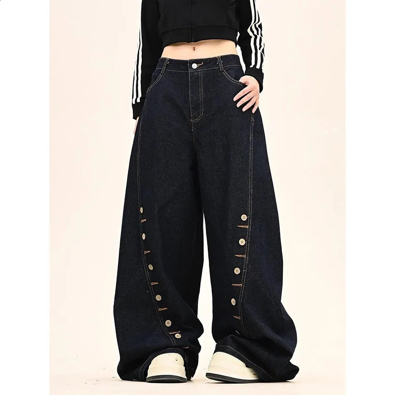 Blue Womens Jeans High Waist Vintage Straight Baggy Denim Pants Hip Hop 90S Y2K n Sense Wide Leg Large Size Trouser 250121