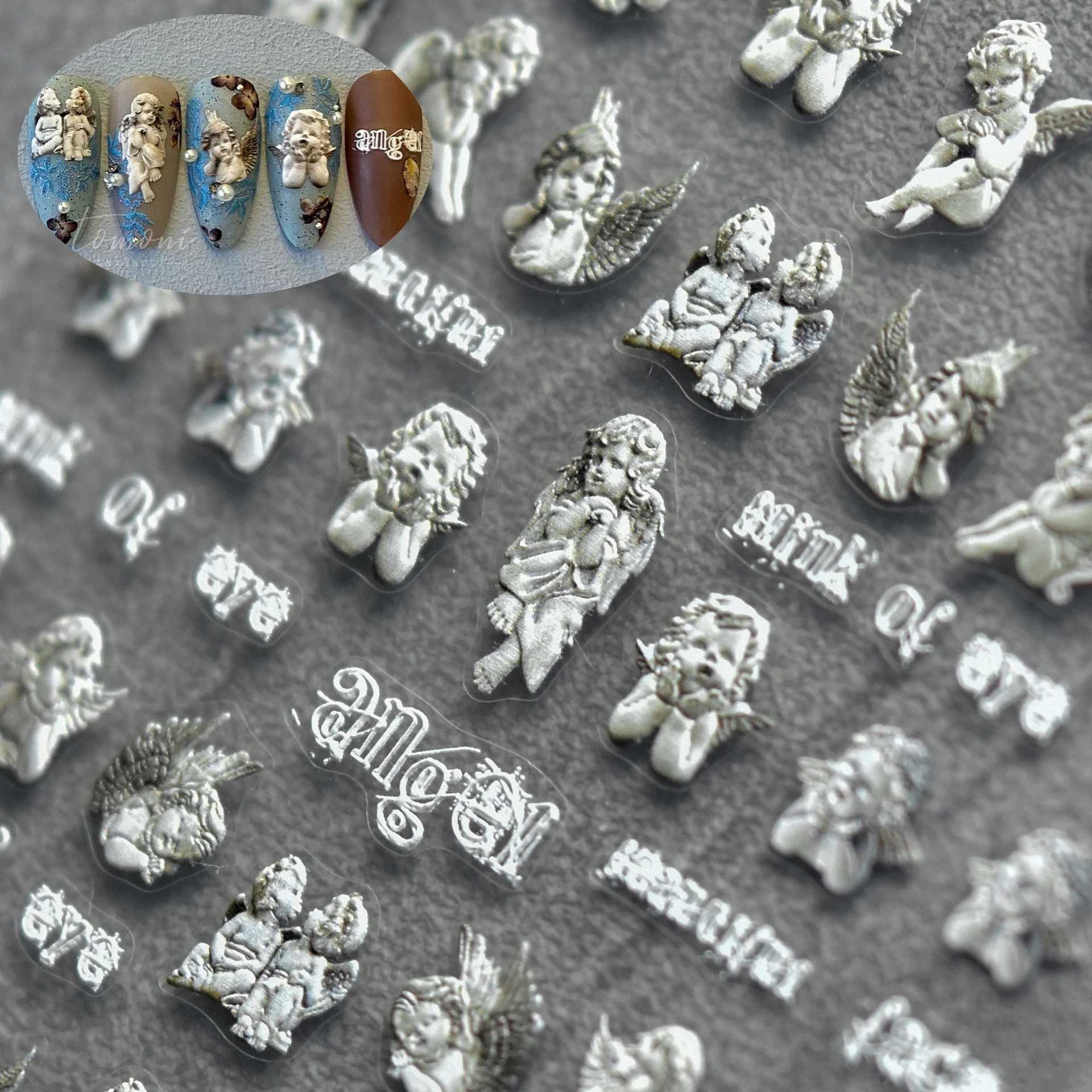 1 Sheet 5D Realistic Relief 3D Little Angel Statue Cross Wings Love Heart Adhesive Nail Art Stickers Decals Manicure OrnamentsXJ250120