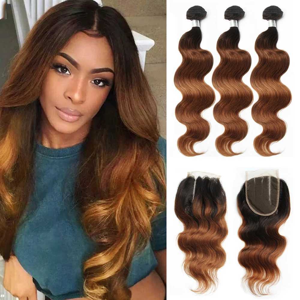 Body Wave Bundles With Clo 100% Human Hair Weave Bundles With Clo 70g/pc Brazilian Hair Weave Ombre Bundles With CloXJ250120
