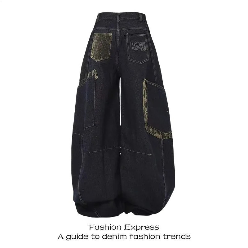 American Big Pocket Letter ed Baggy Jeans Women Y2K Gothic Vintage Hip Hop Rock Casual High Waist Wide Leg Pants 250120