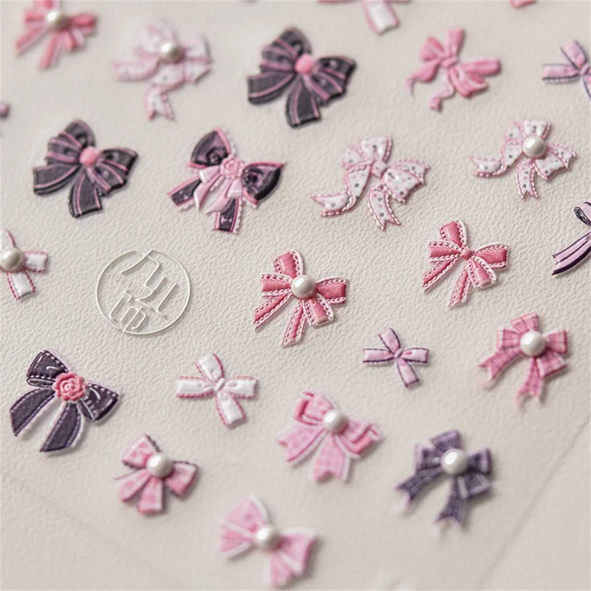 Pink Black Bowknot Retro White Lace Rose 5D Embossed Reliefs Self Adhesive Nail Art Stickers Vintage Manicure Decals WholesaleXJ250120