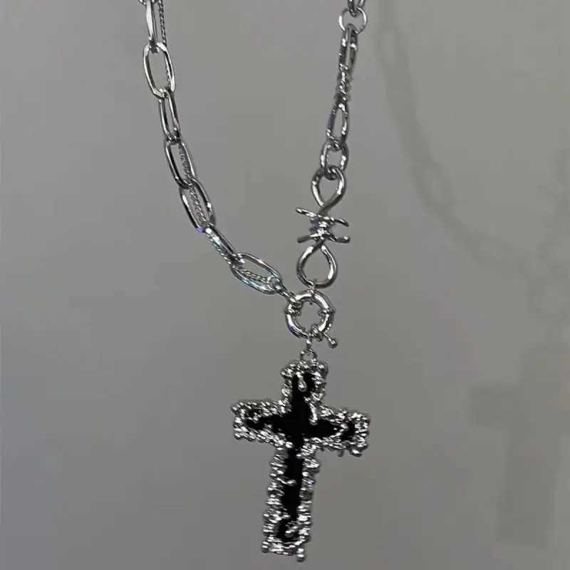Gothic Cuban Chain Cross Pendant Necklace for Women Men Vintage Unisex Grunge Chain Necklace Fashion Jewelry AccessoriesXJ250121