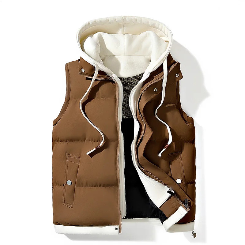 Korean Fashion Hooded Vest for Men Autumn Winter Casual Sleeveless Men Coats Windproof Sleeveless Men Cotton Jacket with Hood 250108