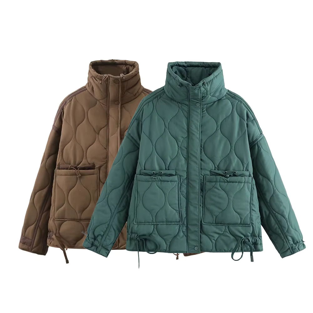 TRAF Women 2024 Autumn And Winter New Fashion Multicolor Short Cotton-Padded Jacket Chic Collar Zipper Coat Outerwear Mujer