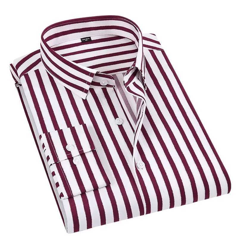 Business Dress Shirt Mens Long-sleeve Autumn Spring Fashion Striped Printed Casual Formal White Work Simple Basic ShirtsXJ250121