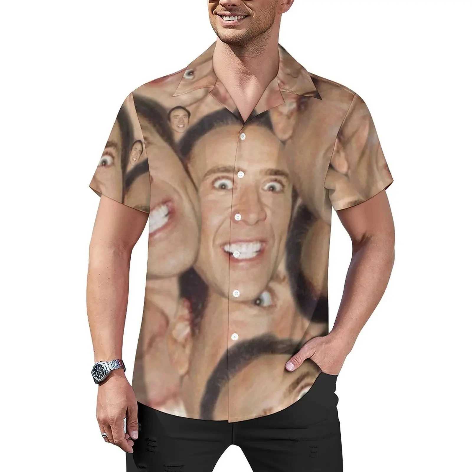 Nicolas Cage 3D Printed Lapel Men Shirt Man/Women Casual Fashion Short Sleeves Shirts Button Streetwear Oversized Unisex ClothesXJ250121