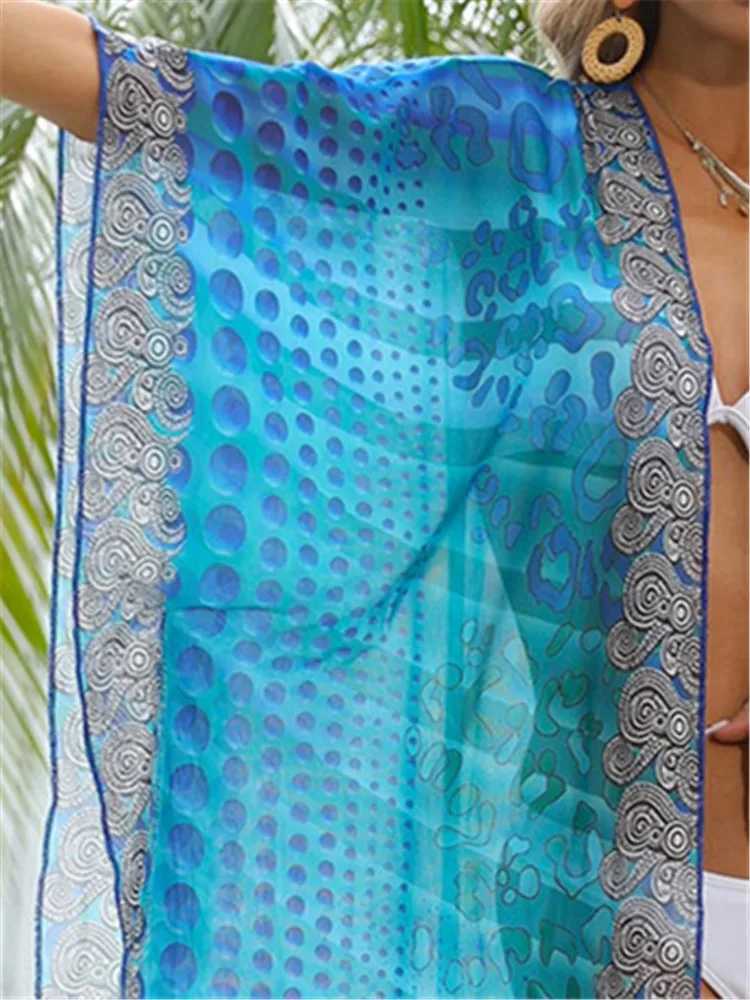 Boho Large Beachwear Long Printed Dress Cardigan Kimono Femme Short Bikini Cover Up Dress Largo Verano Mujer 2025 Dr New W250120