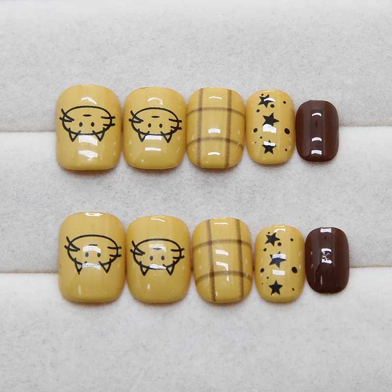 Vintage Check 24 Pcs Press on Nails Pink Gradient Fake Nails Glossy Artificial Finger Manicure Reusable False Nails for WomenW250120