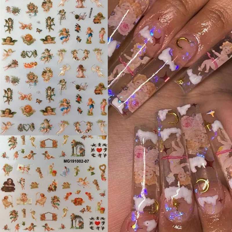 Angel Cupid Nail Stickers Charm DIY 3D Angel Flower Pattern Nail Art Decoration Self-Adhesive Transfer Decals Slider AccessoryXJ250120
