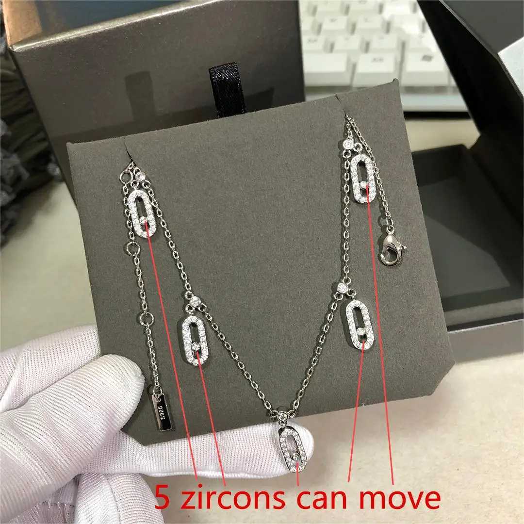 925 Sterling Silver 5-Piece Pendant Womens Diamond Necklace. Moving Diamonds. Luxury JewelryXJ250114
