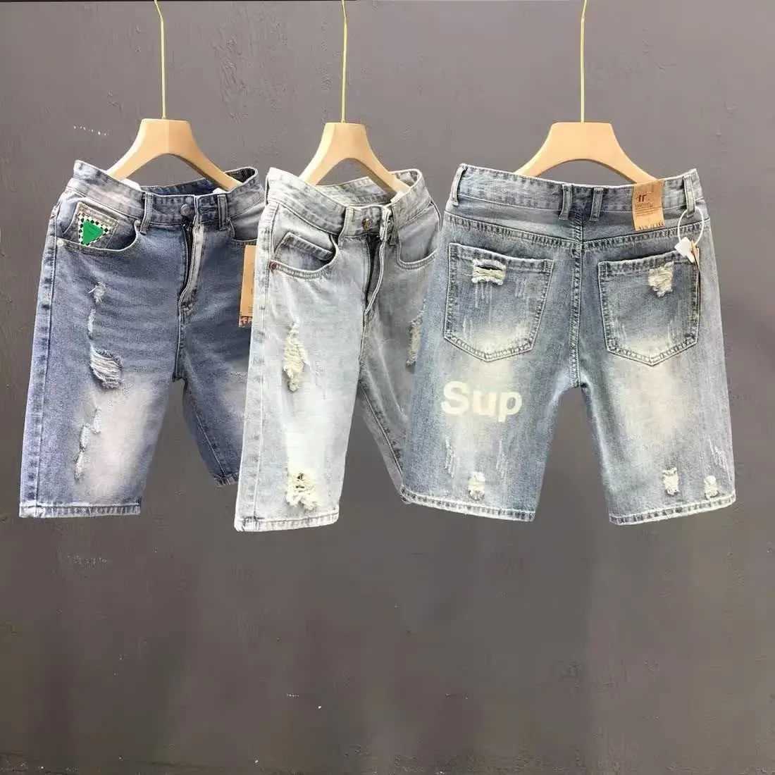 Fashion 2023 Summer Mens Blue Casual Solid Denim Jean Shorts with Ripped Holes Wash Designer Clothes Designer Mens Jeans X250203