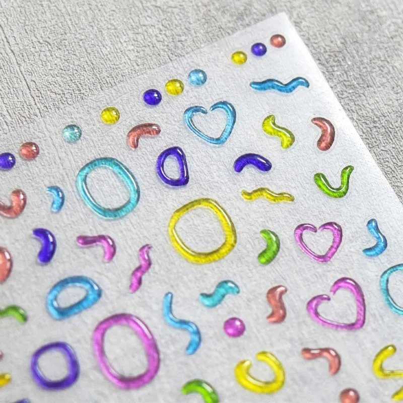5D Jelly Line Letter Heart Cartoon Nail Stickers Colorful Relief Geometry Press On Nails Decals Decoration DIY Adhesive Sliders#XJ250120