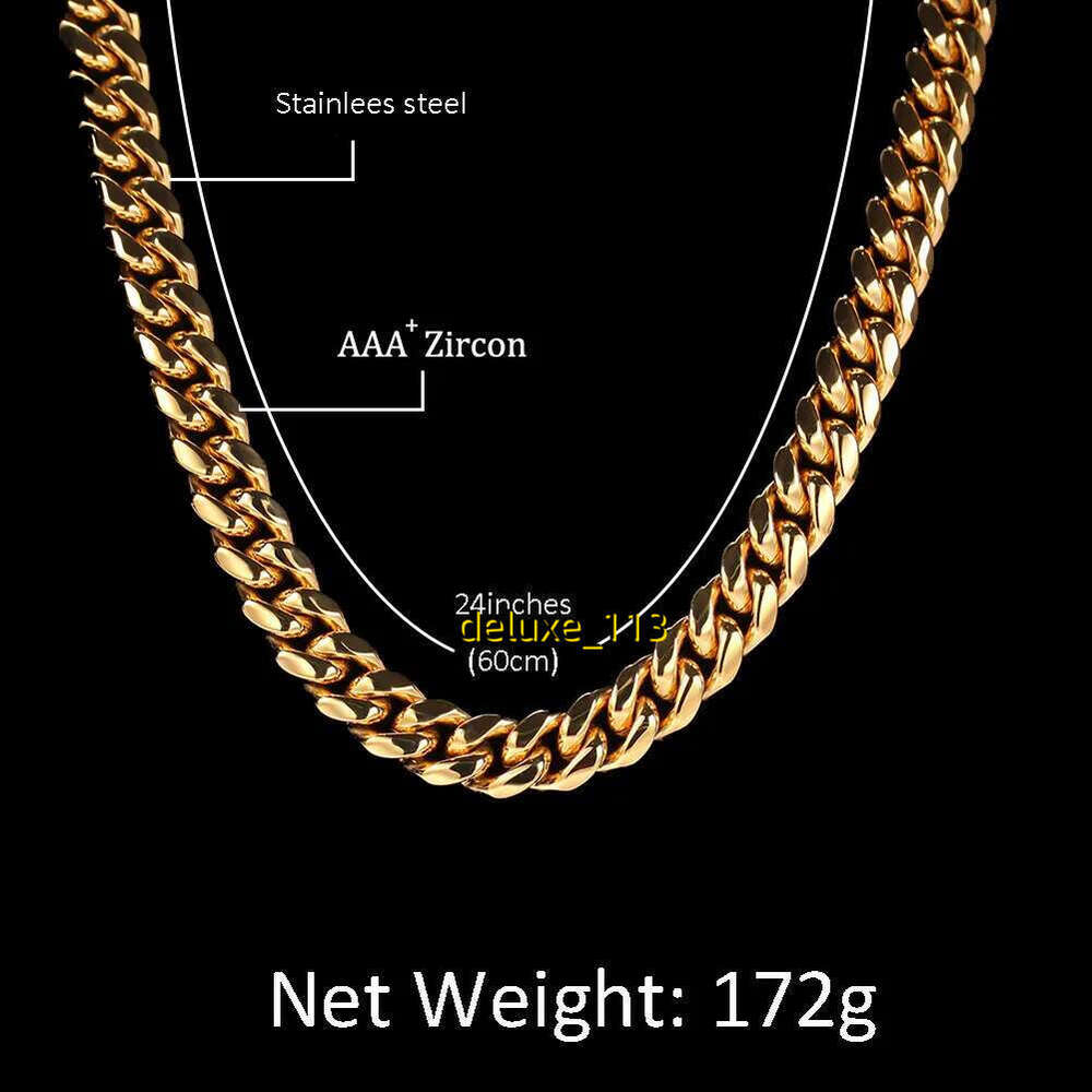 12mm/14mm Mens Miami Cuban k Necklace Chains Stainless Steel CZ Clasp Iced Out Gold Hip Hop Jewelry