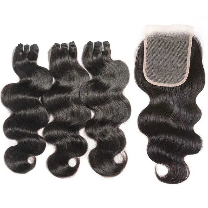 Body Wave Bundles with Clo 3PCS Bundles with 4x4 Lace Clo Natural Color Human Hair Extension for WomenXJ250120