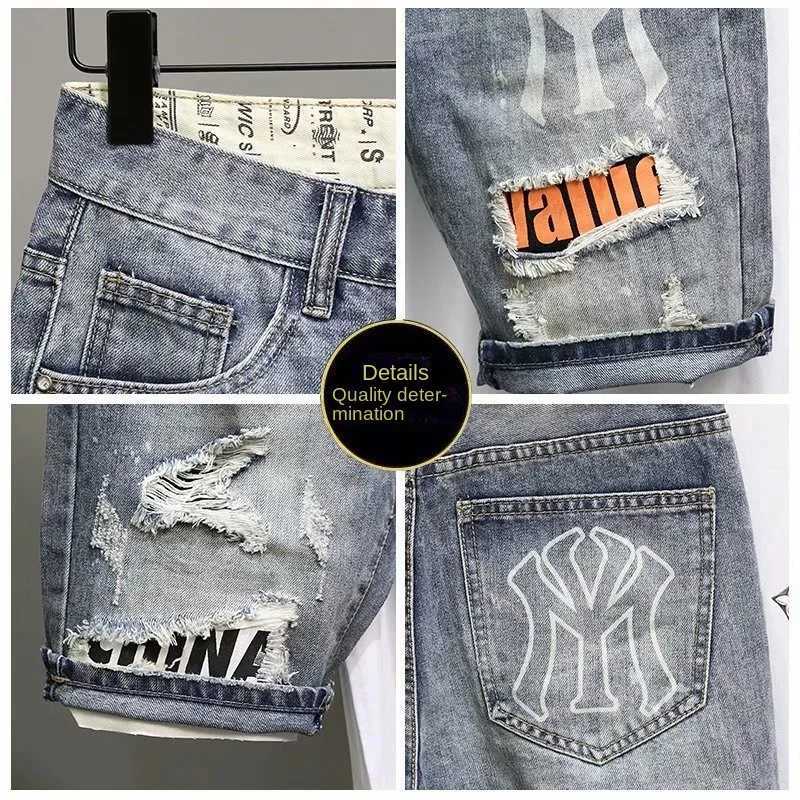 Summer Harajuku Fashion Cowboy Mens Blue Jeans Shorts Korean Luxury Clothing Style Cargo Hip-Hop Denim Short Pants Jeans Shorts X250203