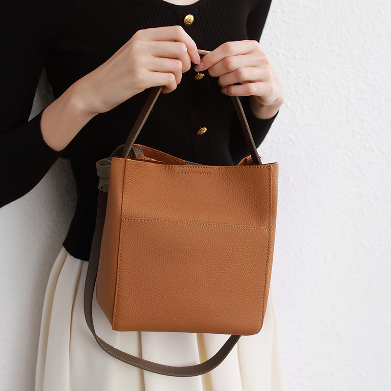 Bag Genuine Leather For Women 2025 New Commuter Premium Texture Crossbody Bag, Large Capacity Single Shoulder Hand-Held Bucket Bag