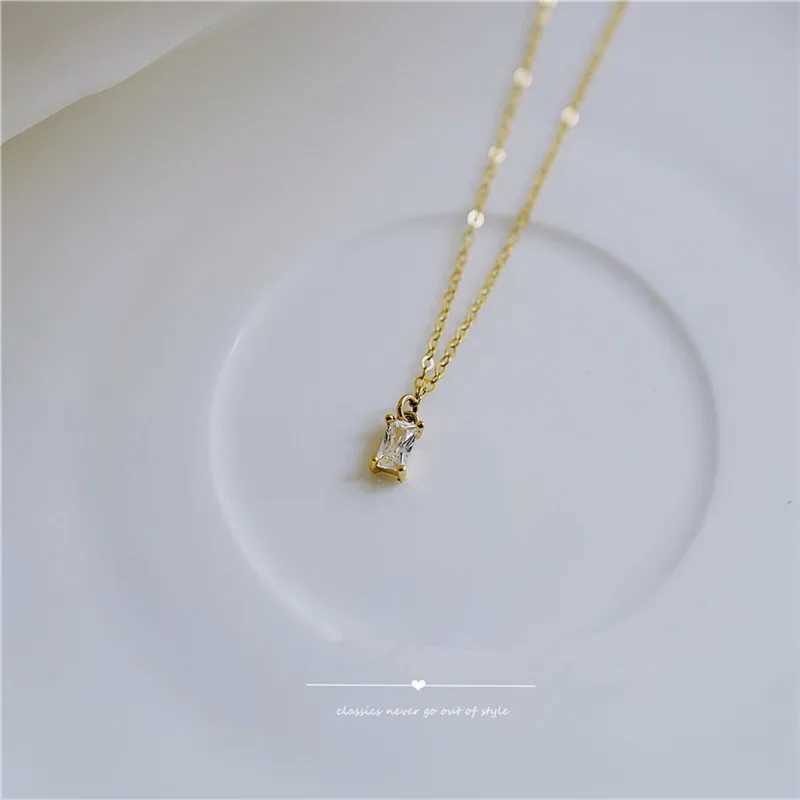 925 Sterling Silver French Small Square Diamond Pendant 14k Gold Plating Necklace Women Fashion Shiny Clavicle Chain JewelryXJ250114