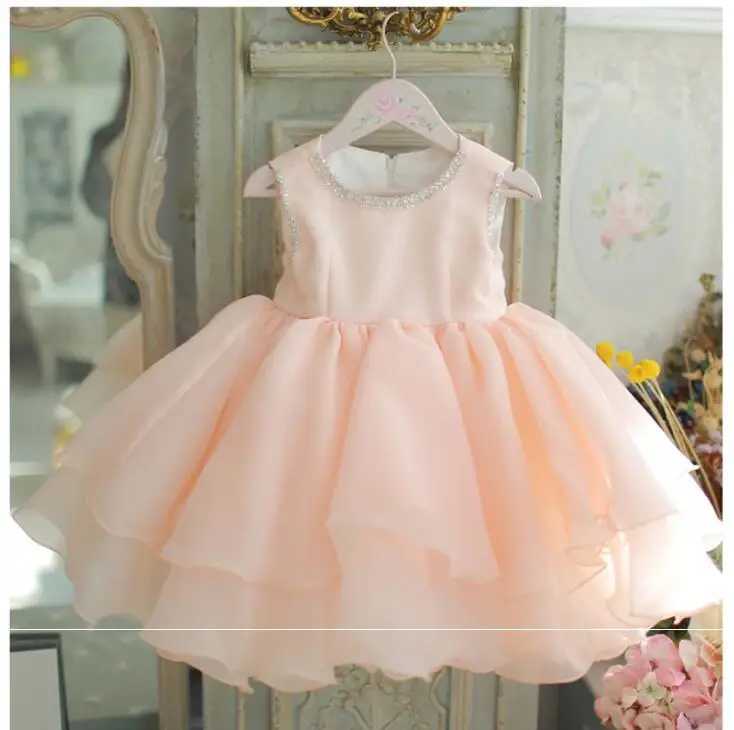 Infant Flower Girl Gowns Layered Tulle Beaded Dresses For Girl Party Princess Girl Clothes For 1 Years Birthday Baptism Dresses X250203
