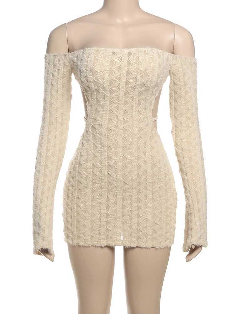 Weird Puss Backless Dress Women Thin 2025 Spring Knit Slash Neck Full Sve Stretch Midnight Clubwear Party Tight Mini BodyconXJ250115