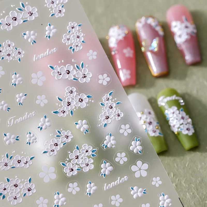 Acrylic Engraved Nail Sticker Holographi Blue Flowers Gold Line Self-Adhesive Nail Transfer Sliders Wraps Manicures Foils Z0661XJ250120