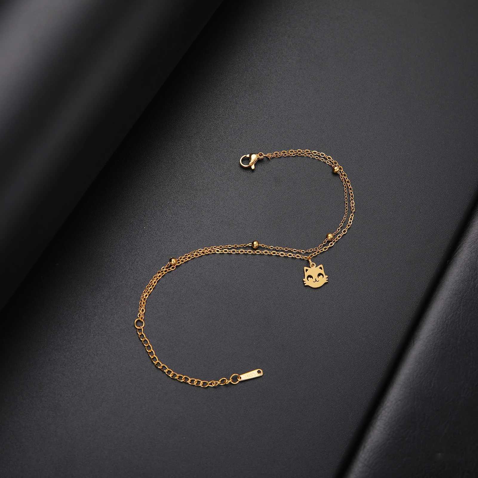 Cazador Stainl Steel Cute Cat Kitten Chain Foot Anklet Summer Beach Gold Color Bracelet on the leg for Women Jewelry Gift NewXJ250121
