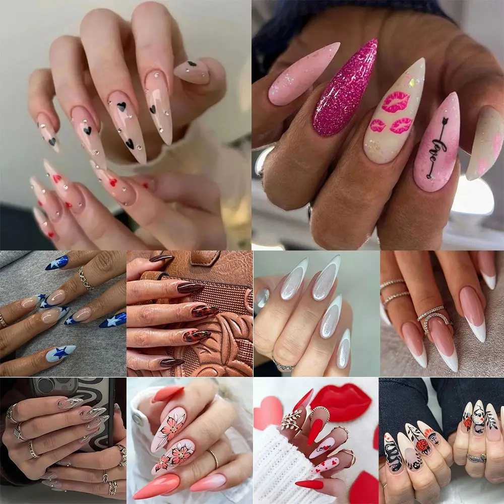 24pcs On Almond False Nails French Leopard Star Press on Nails Fake Nails DIY Manicure Detachable Nail TipsW250120