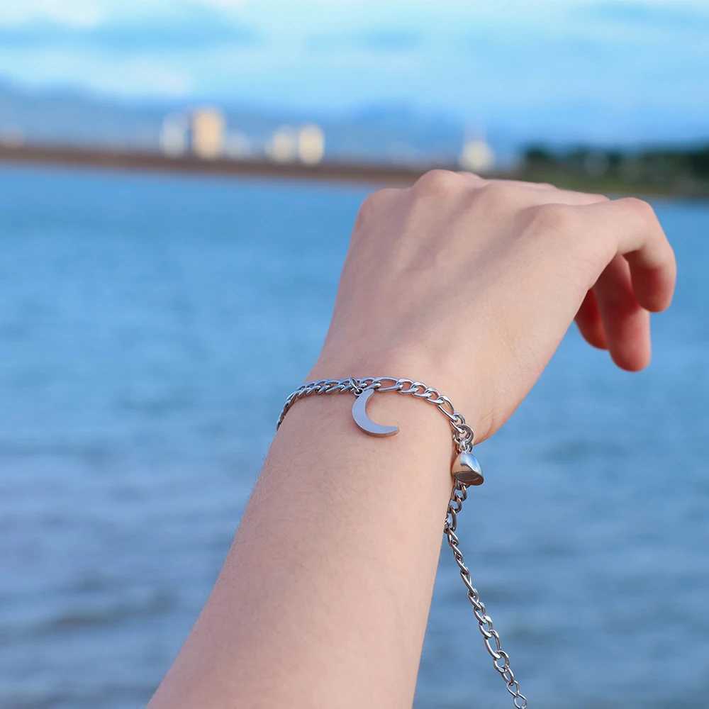 2Pcs Sun Moon Charm Magnet Attraction Stainless steel Bracelets for Couples Men Women Jewelry Wholesale Valentines Day Gifts W250121
