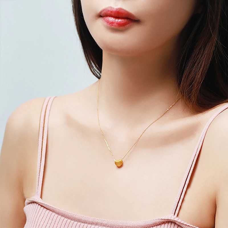 Real 24K Gold AU999 Heart Pendant Pure AU750 Necklace Simple Fashion Fine Jewelry Gift for Women PN024XJ250114