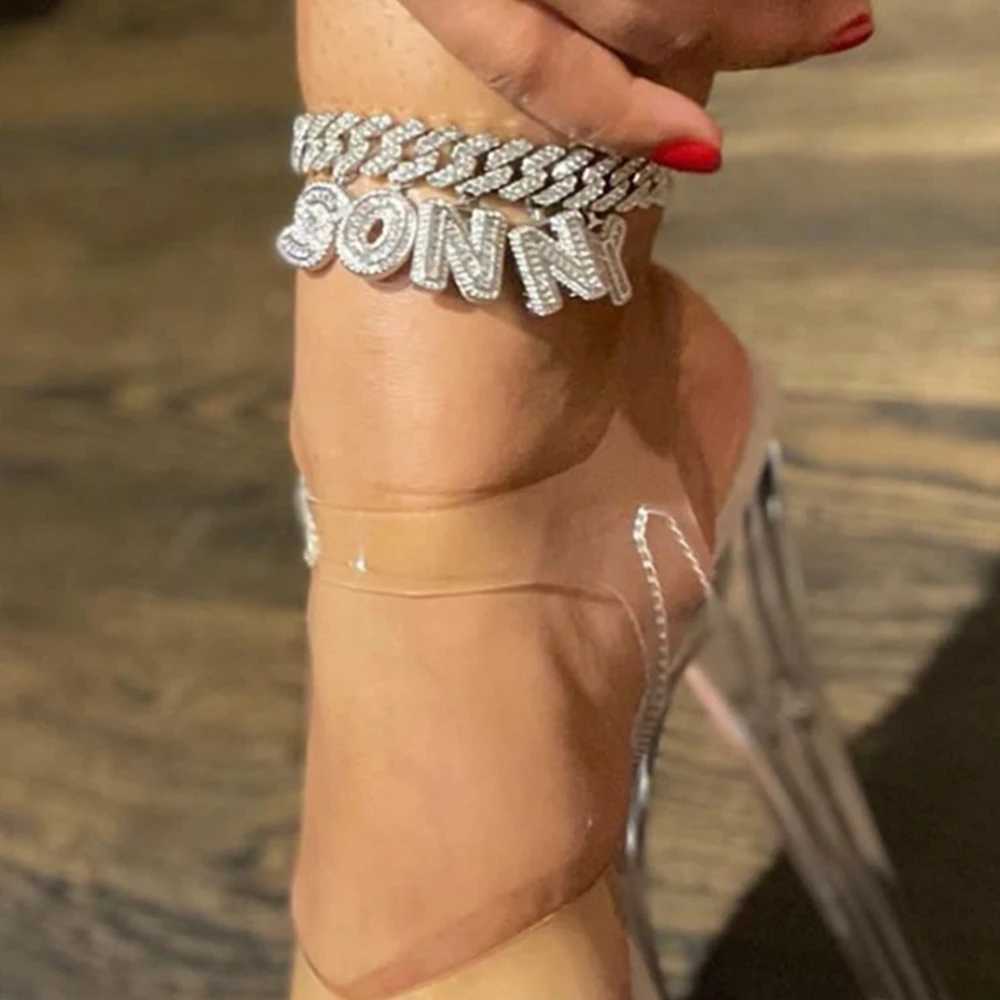 Customized Baguette 26 Initials Name Anklet Bracelet For Women Bling A-Z Letter Cuban Ankle Chain Beach Sandals Holiday JewelryXJ250121