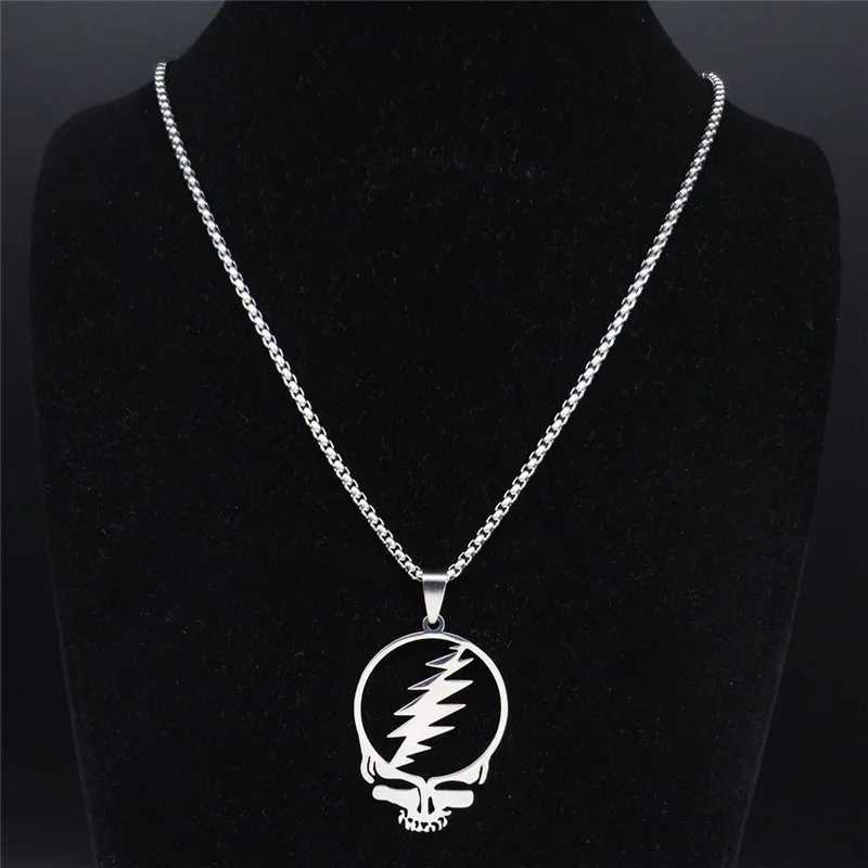 2024 New fashion punk rock band Grateful Dead Skull stainless steel necklace personality alphanulose collarbone chain for men anXJ250121