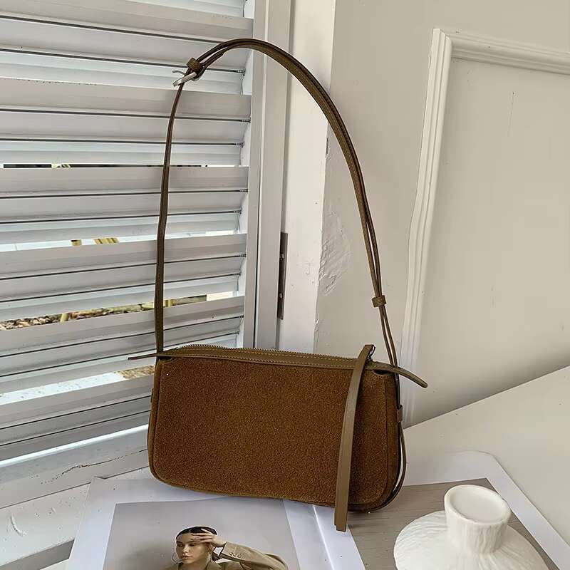 New Simple First Layer Cowhide Suede Square Flap Small Thin Design Daily-Use Women Crossbody Bag