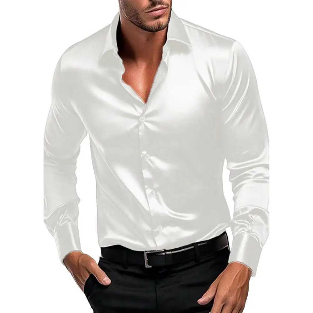 Summer Mens Shirt Long Sleeve Shirt Party Evening Dress Holiday Top T-shirt Silk Red Golden Ceremony TopXJ250121