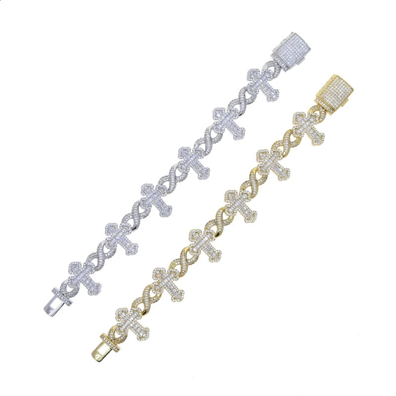 Inifinity Link Chain Bracelet Micro Pave Bling CZ Cross Prong Setting 5A Cubic Zirconia Hip Hop Fashion Jewelry Women Men 250121