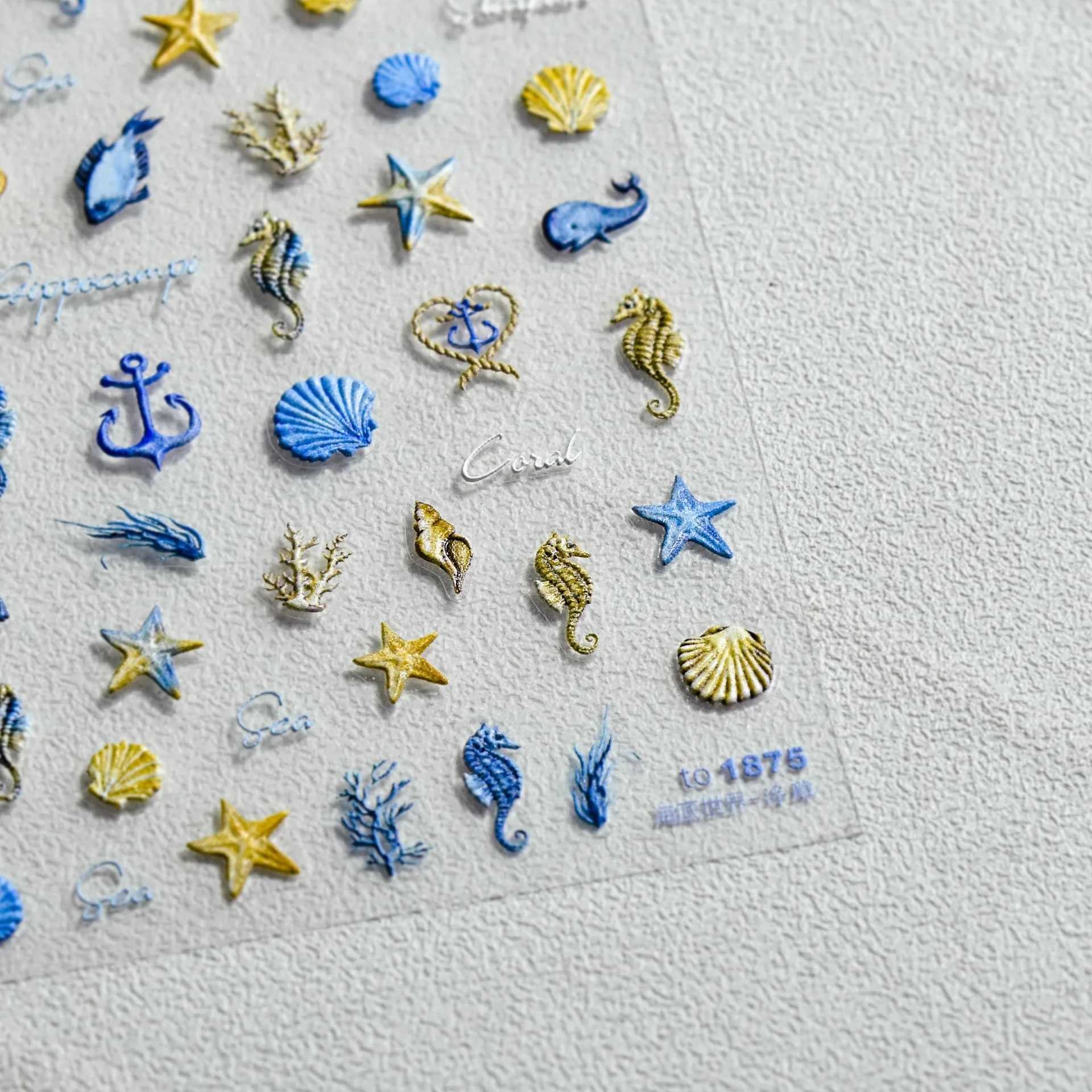 1pcs Ocean Nail Art Stickers 5D Summer Starfish Seashell Nail Decals Decoration Parts Y2K Embossed Nail Supplies Manicure SliderXJ250120