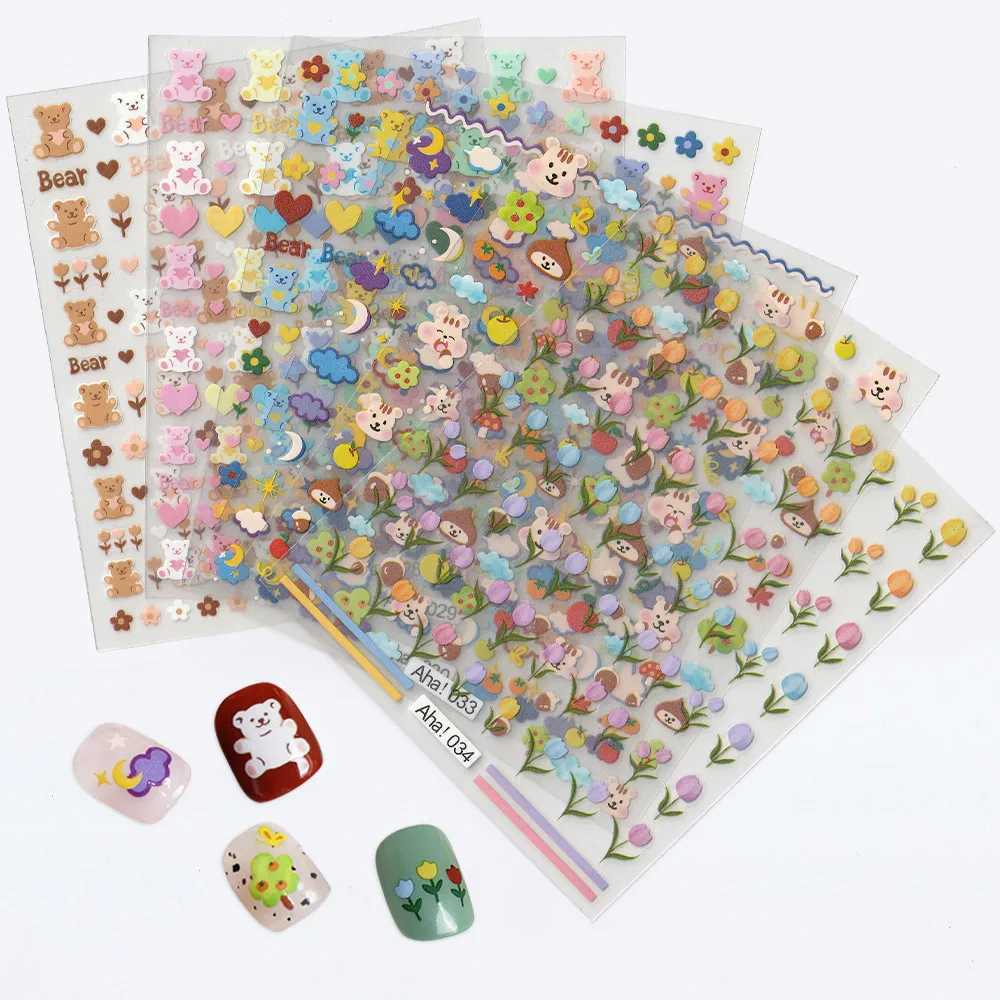 1pcs 3D Tulip Nail Art Sticker Spring Summer Daisy Flower Bouquet Self-Adhesive Decals 8x10cm Aha Kawaii Bear Rainbow SlidersXJ250120