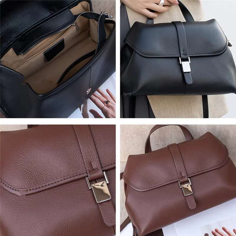 Hifashion Cowhide Genuine Leather Crossbody Shoulder Bags For Women 2025 Trend Designer Satchel Purses Boston Ladies Handbags