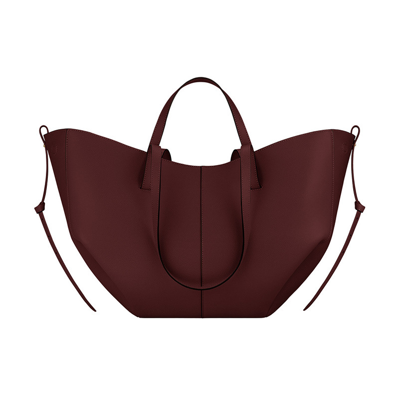 Genuine leather POEIVE high-quality large capacity shopping one shoulder tote, wing shaped women's bag, pleated bag