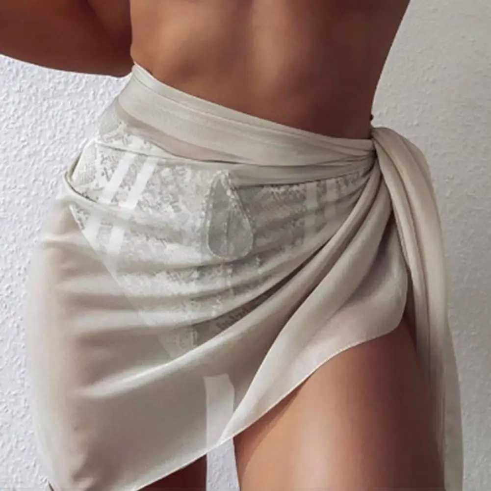 Bikini Cover Up Solid Color Lace-up Net Yarn Beach Skirt Quick Dry Semi-Sheer Slit Cover Up Skirt Womens Clothing for Vacation W250120