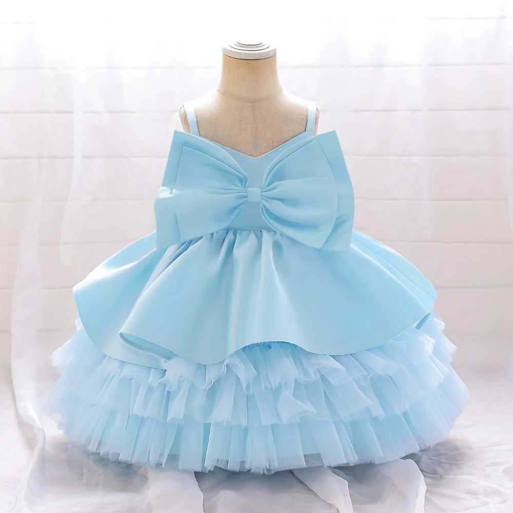 Pink Big Bow Baby Girls Party Dress Toddler 1st Birthday Baptism Princess Dresses for Girl Wedding Bridemaid Kids Clothes X250203