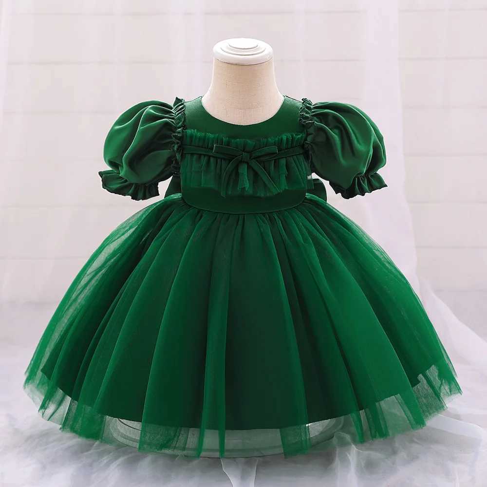 Green Christmas Girl Baby Dress 1 Birthday Evening Dress Baby Girl Chiffon White Baptist Princess Party Dress 0-2Y X250203